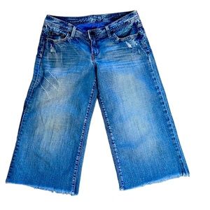 575 Culotte Jeans Cropped Wide Leg Frayed Hem Denim